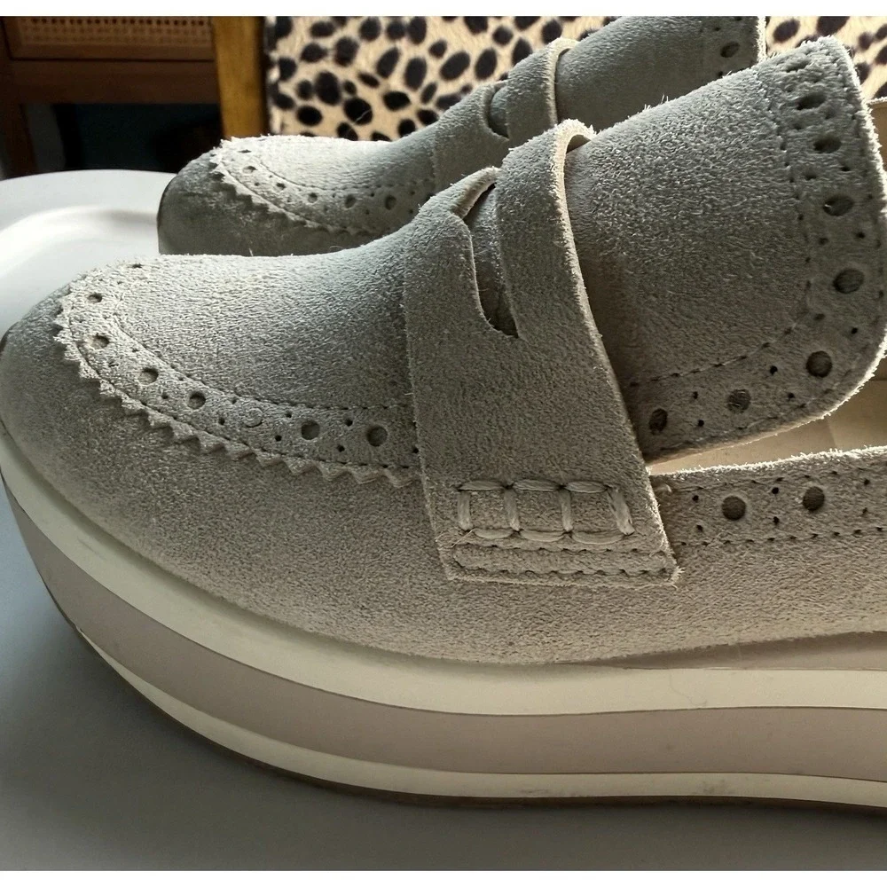 Dolce Vita Women Suede Espadrille Platform Penny Loafers Beige Tan Size 8
